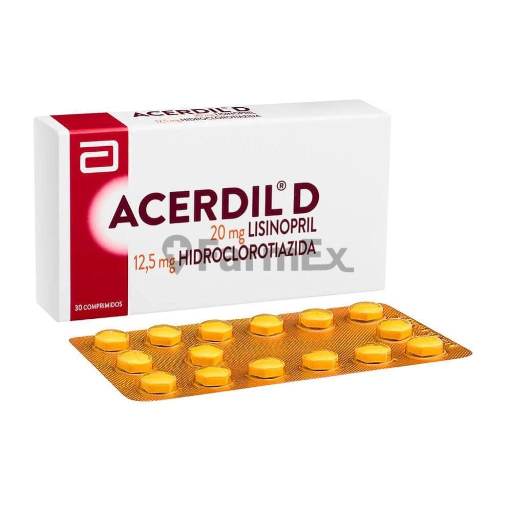Acerdil D Lisinopril 20 mg / Hidroclorotiazida 12.5 mg x 30 comprimidos Farmex-Fonasa-Persistente